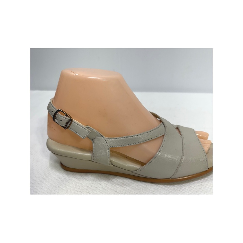 SAS Tripad Comfort Women 6 M Taupe Leather Wedge Slingback Sandals Made in USA